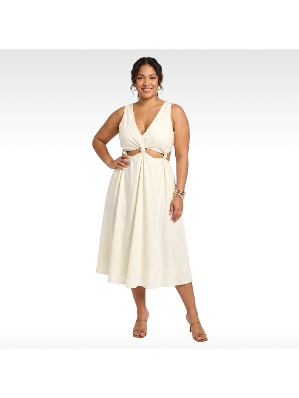 Farm Rio NWT Cream Cutout/Knot Midi Dress Size XL - Summer Boho Vacation